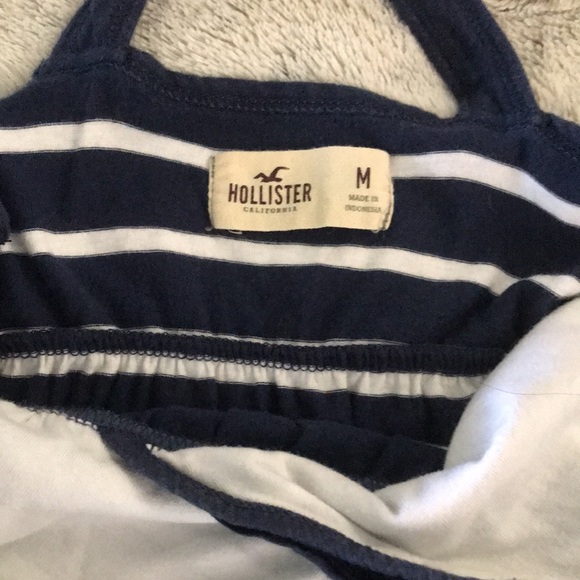 Hollister nautical stripe dress M navy white v-neck ruffle cross back sundress - Picture 5 of 6